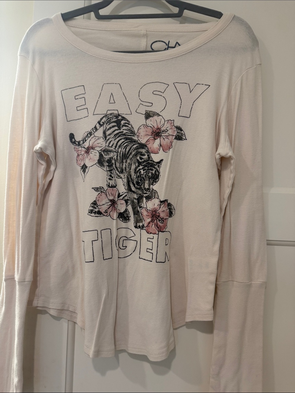 Chaser Long Sleeve 'Easy Tiger' Floral Tiger Tee in Light Pink